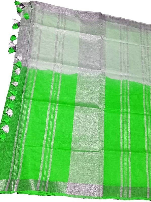 Erin Green women's Bhagalpuri Linen-Slub Blend Two Dye Saree With Blouse Piece - View 5