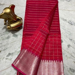 Cotton Silk Handloom Bhagalpuri Wide Border Check Saree