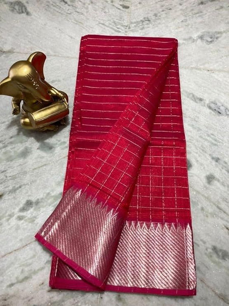 Cotton Silk Handloom Bhagalpuri Wide Border Check Saree