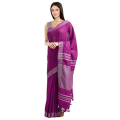Fandango Purple women's Bhagalpuri Handloom Blend Linen-Cotton Saree With Running Unstiched Blouse Piece_Free Size_Variation Of Colors