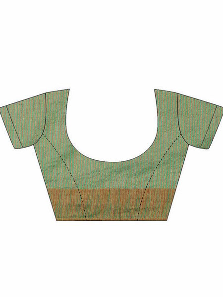 Paris Green women's Bhagalpuri Handloom Kota Silk Temple Border Saree And Variation Of Colors With Striped Blouse Piece - View 3