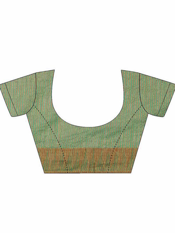 Paris Green women's Bhagalpuri Handloom Kota Silk Temple Border Saree And Variation Of Colors With Striped Blouse Piece - View 3