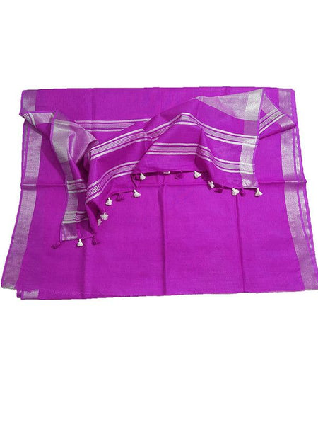 Phlox Purple women's Bhagalpuri Linen Saree With Blouse Piece - View 2