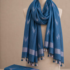 Linen Cotton Blend Zari Weaving Handloom Ikkat Dupatta (12011 Cerulean_Blue)
