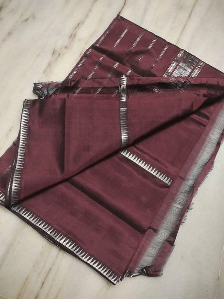 Cotton Handloom Mangalagiri Silk Saree with Temple Border (100227 Redwood_Brown)