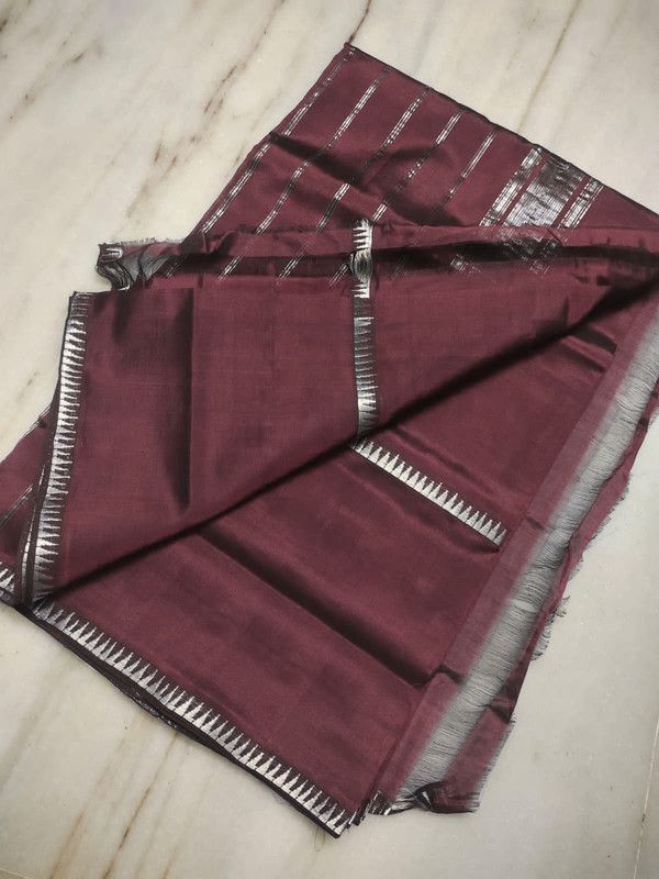 Cotton Handloom Mangalagiri Silk Saree with Temple Border (100227 Redwood_Brown)