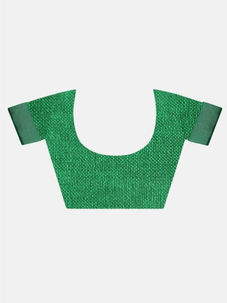 Linen Cotton Blend Contrast Handloom Bhagalpuri Saree (Lime_Yellow-Green) - View 4