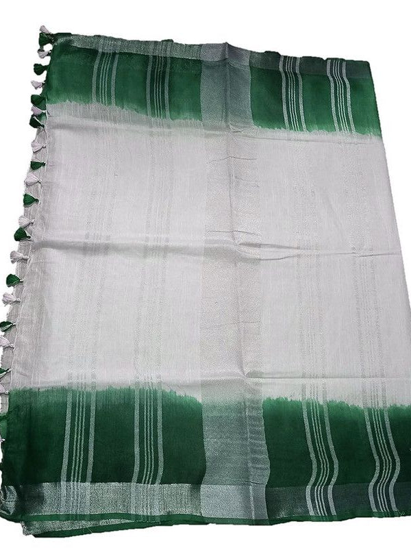 Handloom Bhagalpuri Linen Cotton Slub Blend Two Sided Two Dye Saree Running Unstitched Blouse Piece - View 3