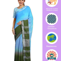 Capri Cyan & Moss Green women's Bhagalpuri Handloom Linen Cotton Blend Two Dye Saree With Running Unstitched Blouse Piece - View 2