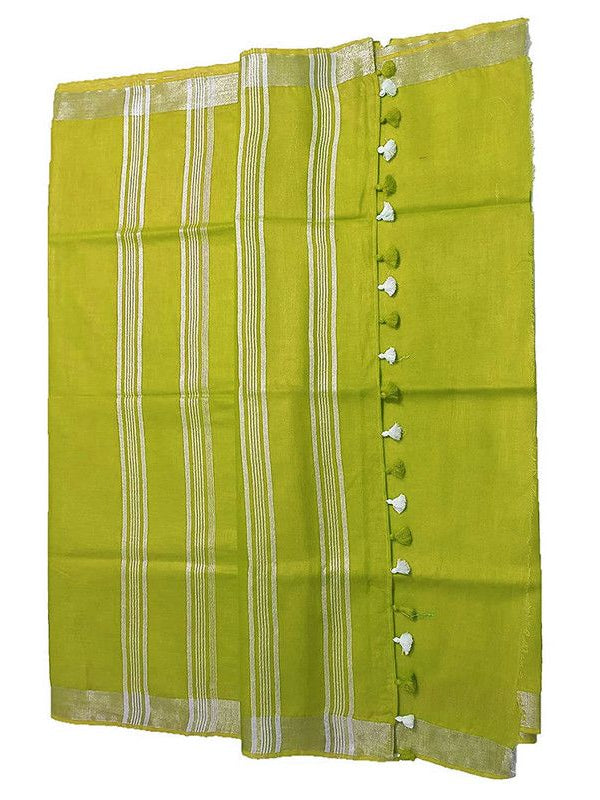 Pear Green women's Bhagalpuri Linen Saree With Blouse Piece - View 4