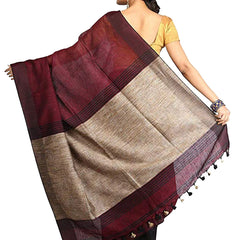 Pure Linen with Ghicha Pallu Dual Color Handloom Saree (Maroon-Black) - View 3