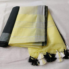 Beige-Black women's Bhagalpuri Blend Linen Saree With Contrast Blouse Piece - View 10