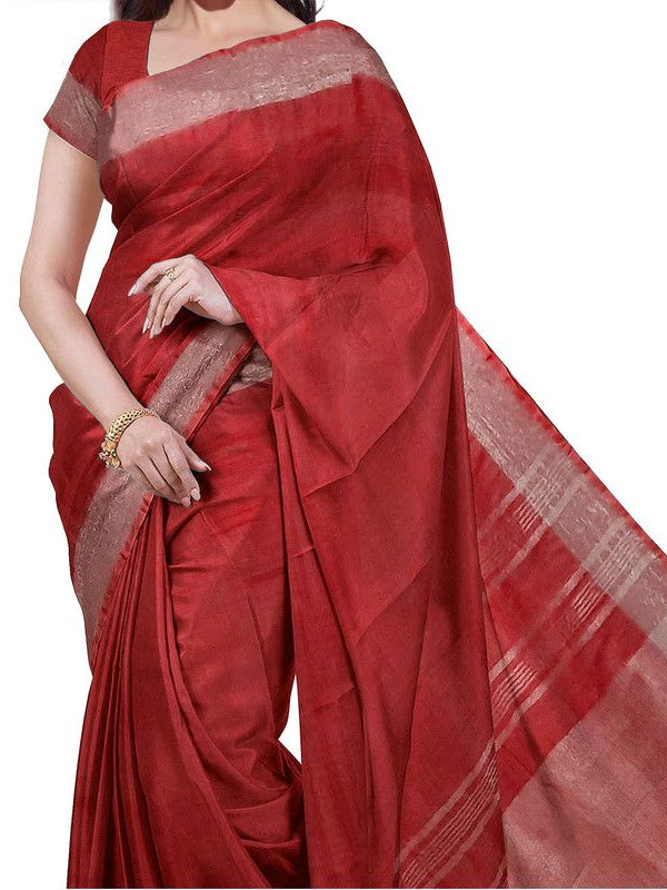 Cerulean Blue & Red women's Bhagalpuri Handloom Cotton-Linen Blend Saree Combo (Pack Of 2) With Running Unstiched Blouse Piece - View 4