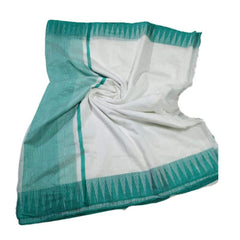 White-Turquoise women's Bhagalpuri Handloom Kota Silk Temple Border Saree And Variation Of Colors With Striped Blouse Piece - View 3