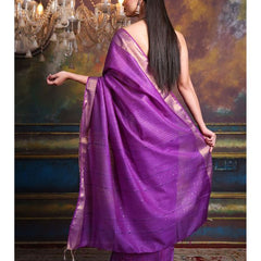 Bhagalpuri Handloom Cotton Silk Striped Sequin Pallu Saree for women's (Electric_Purple) - View 3