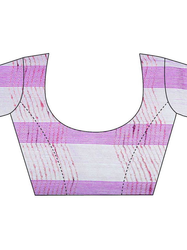 Fushia Pink women's Bhagalpuri Kota Doria Silk Semi Transparent Saree With Unstiched Blouse Piece - View 3