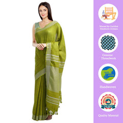 Moss Green women's Bhagalpuri Handloom Blend Linen-Cotton Saree With Running Unstiched Blouse Piece_Free Size_Variation Of Colors - View 2