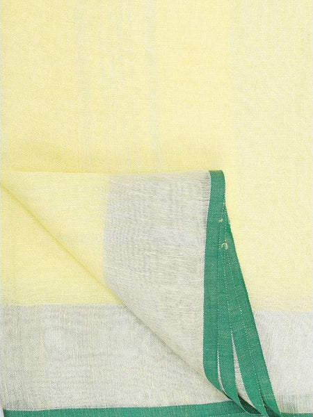 Linen Cotton Blend Contrast Handloom Bhagalpuri Saree (Lime_Yellow-Green) - View 5