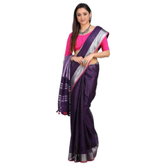 Linen Cotton Blend Contrast Handloom Bhagalpuri Saree for Women (French_Purple-Pink )