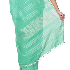 Mint Turquoise women's Handloom Bhagalpuri Cotton Linen Slub Blend Zari Border Saree Ethnic Wear With Running Unstitched Blouse Piece - View 5
