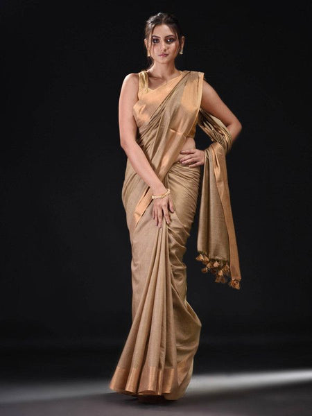 Brown Bhaglpuri Munga Blend Handloom Tussar Saree with Blouse Piece