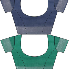 Bhagalpuri Handloom Cotton-Linen Blend Saree With Running Unstiched Blouse Piece (Lake_Grey & Mint_Green) - View 9