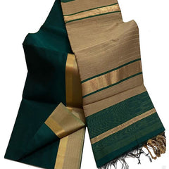 Bhagalpuri Cotton Tussar Silk Saree with Designed Border (Midnight Green) - View 2