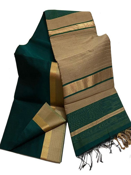 Bhagalpuri Cotton Tussar Silk Saree with Designed Border (Midnight Green) - View 2