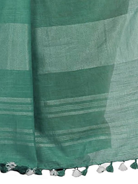 Tan & Viridian Green women's Bhagalpuri Handloom Pure Cotton Two Dye Saree With Running Unstitched Blouse Piece - View 5