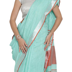 Bhagalpuri Handloom Cotton Linen Blend Contrast Pallu Saree And Unstitched Contrast Blouse Piece - View 5