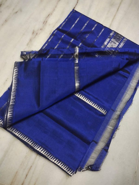 Cotton Handloom Mangalagiri Silk Saree with Temple Border (100208 Egyptian_Blue) - View 2