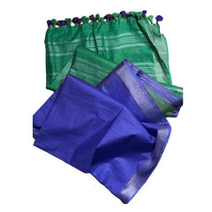 Mint Green & Palatinate Blue Bhagalpuri women's Ethnic Wear Handloom Linen Cotton Blend Zari Border Two Dye Saree With Running Unstitched Blouse Piece - View 5
