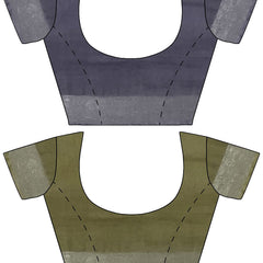 Grey & Moss Green women's Bhagalpuri Handloom Cotton-Linen Blend Saree Combo (Pack Of 2) With Running Unstiched Blouse Piece - View 8