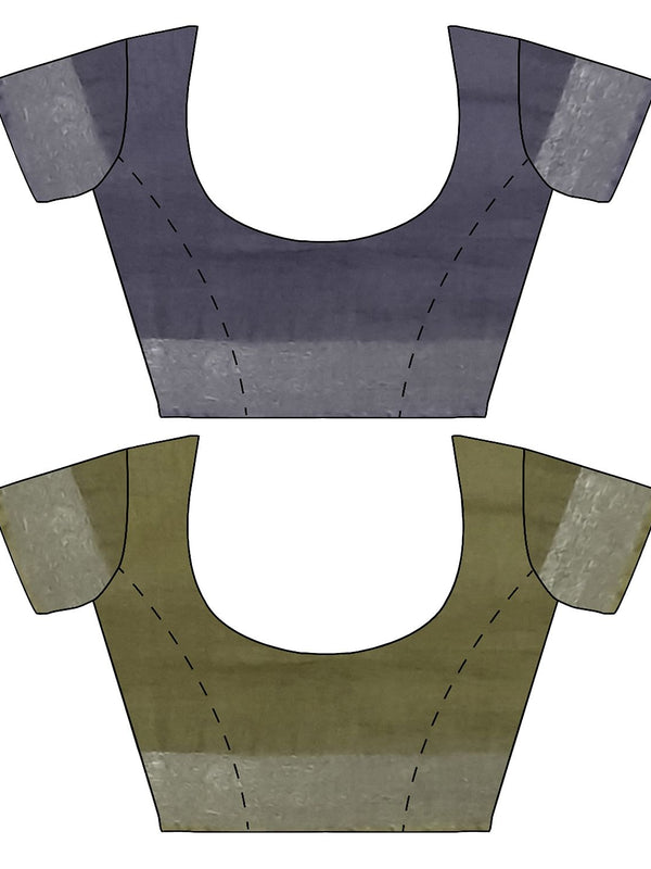 Grey & Moss Green women's Bhagalpuri Handloom Cotton-Linen Blend Saree Combo (Pack Of 2) With Running Unstiched Blouse Piece - View 8
