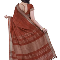Sienna Orange women's Bhagalpuri Handloom Linen Blend Saree And Variation Of Colors With Running Unstiched Blouse Piece - View 2