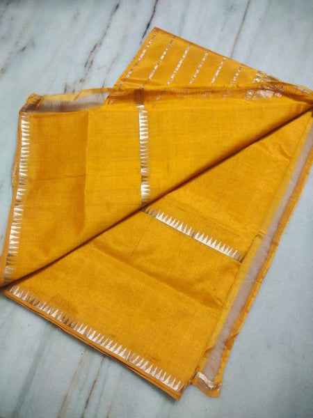 Cotton Handloom Mangalagiri Silk Saree with Temple Border (100211 Gamoge_Yellow)