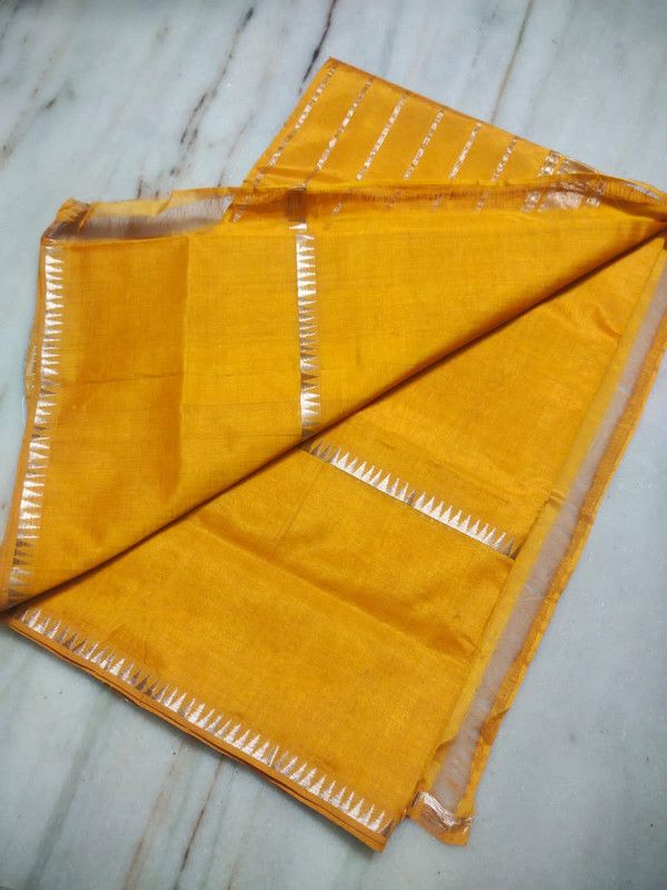 Cotton Handloom Mangalagiri Silk Saree with Temple Border (100211 Gamoge_Yellow)