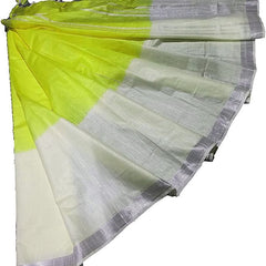 Lime Green women's Bhagalpuri Linen-Slub Blend Two Dye Saree With Blouse Piece - View 4