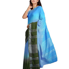 Capri Cyan & Moss Green women's Bhagalpuri Handloom Linen Cotton Blend Two Dye Saree With Running Unstitched Blouse Piece - View 4