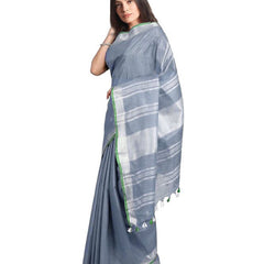 Handloom Bhagalpuri Linen-Cotton Saree With Contrast Blouse Piece - View 6
