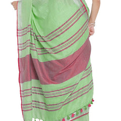 Light Green-Pink women's Bhagalpuri Handloom Cotton Linen Blend Contrast Pallu Saree And Unstitched Contrast Blouse Piece - View 6