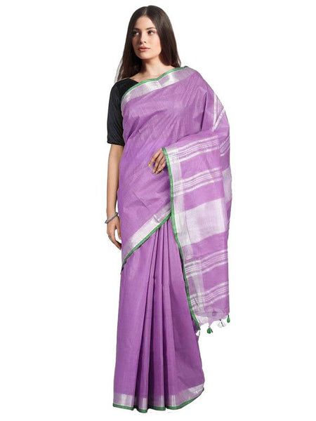 Orchid Purple women's Handloom Bhagalpuri Linen-Cotton Saree With Contrast Blouse Piece
