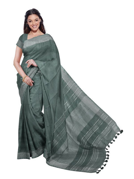 Hooker's Green women's Bhagalpuri Handloom Linen Blend Saree And Variation Of Colors With Running Unstiched Blouse Piece