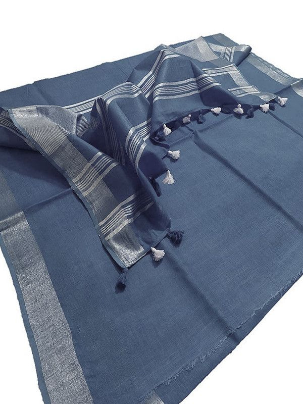 Bhagalpuri Linen Cotton Blend Saree With Blouse Piece - View 3