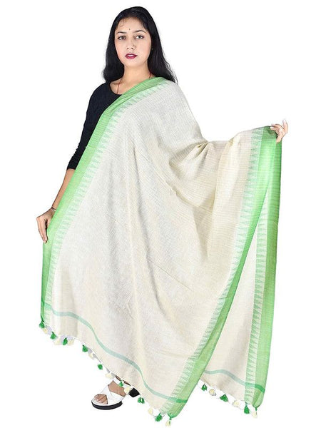Green Handloom Temple Border Dupatta for women's - View 2