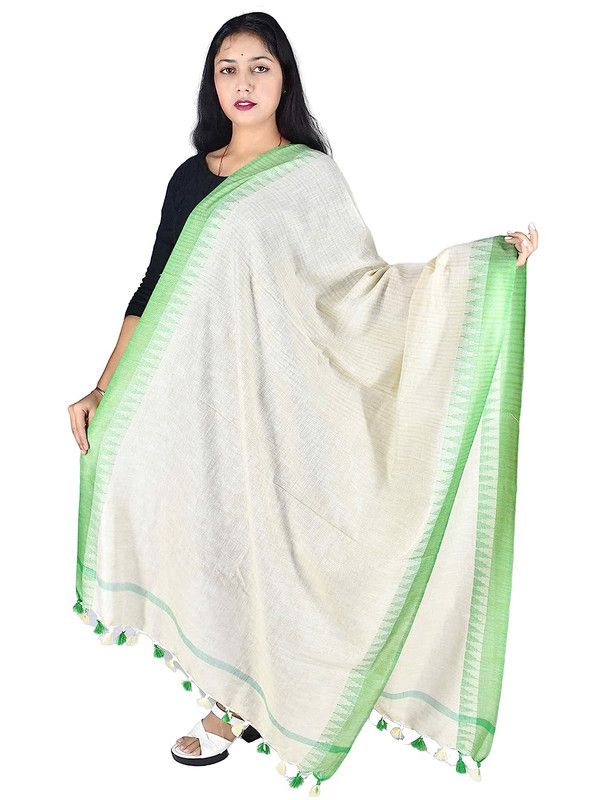 Green Handloom Temple Border Dupatta for women's - View 2