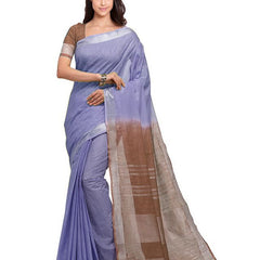 Pale Purple & Coffee Brown women's Handloom Bhagalpuri Cotton Slub Blend Two Dye Saree With Running Unstitched Blouse Piece - View 2