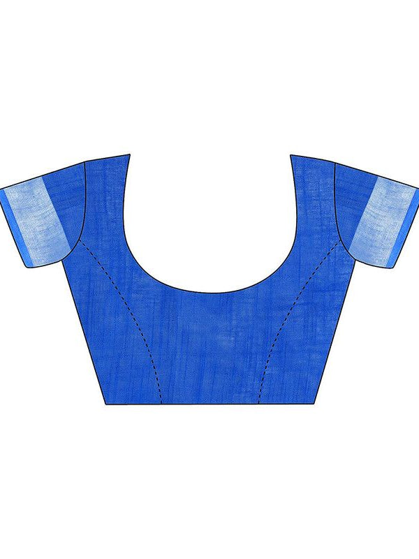 Electric Blue & Azure Cyan women's Handloom Bhagalpuri Linen Blend Two Dye Saree With Running Unstitched Blouse Piece - View 7