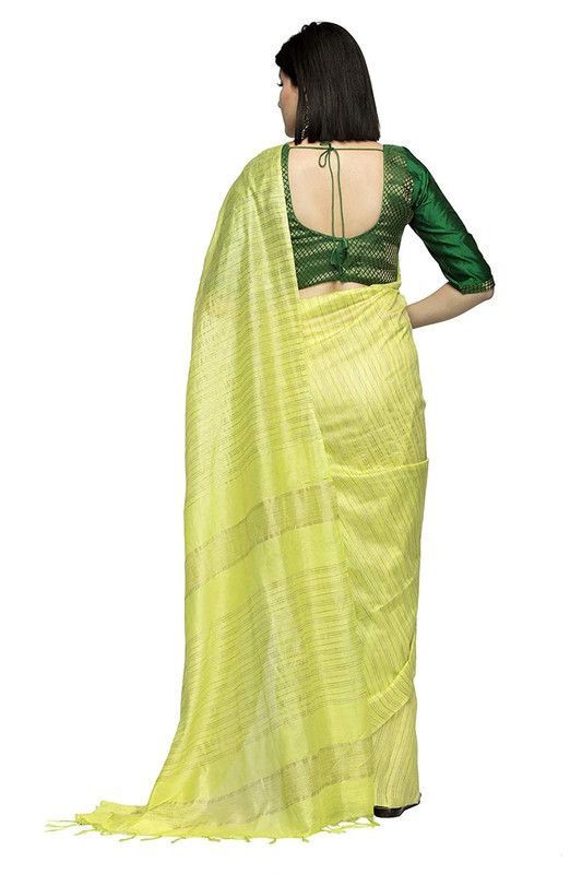 Art Silk Handloom Bhagalpuri Striped Kota Saree (Lime_Green) - View 5