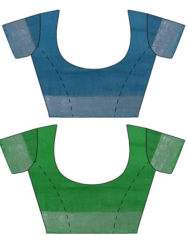 Cerulean Blue & Pigment Green women's Bhagalpuri Handloom Cotton-Linen Blend Saree Combo (Pack Of 2) With Running Unstiched Blouse Piece - View 8
